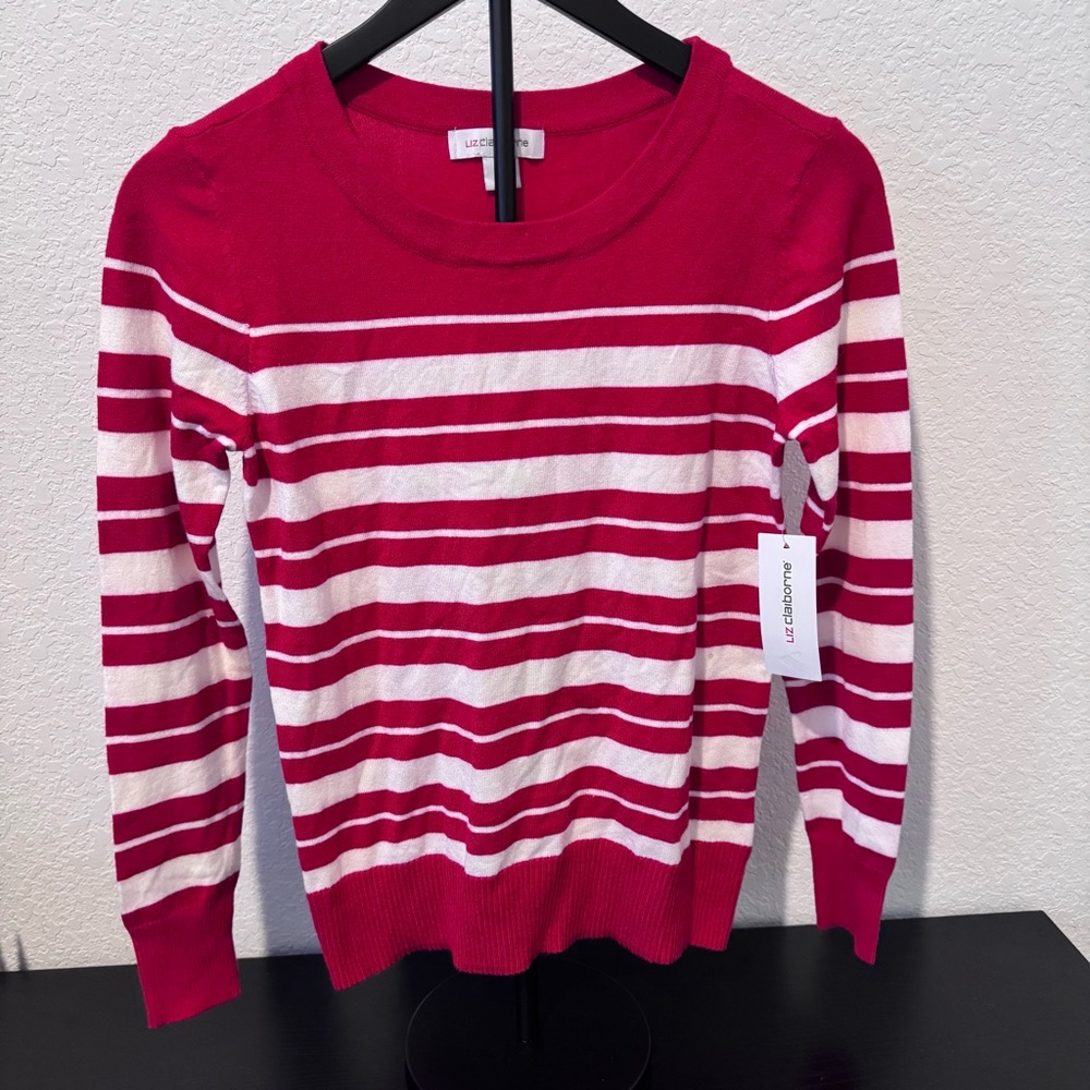 Liz Claiborne Red and White Striped Pullover
